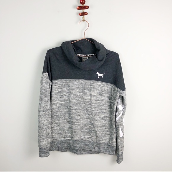 Pink VS Cowl Neck Colorblock Spell Out Sweatshirt - Picture 2 of 5